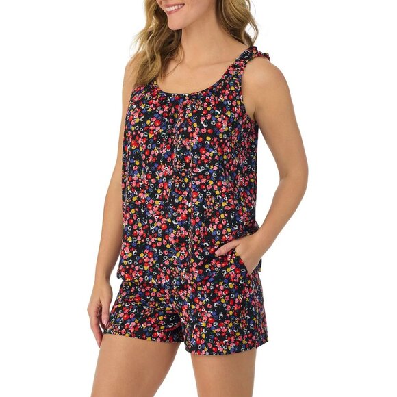 Cuddl Duds ClimateRight Cozy Floral Pajama Tank & Short Set Black Multi Ditsy XS - Picture 1 of 9